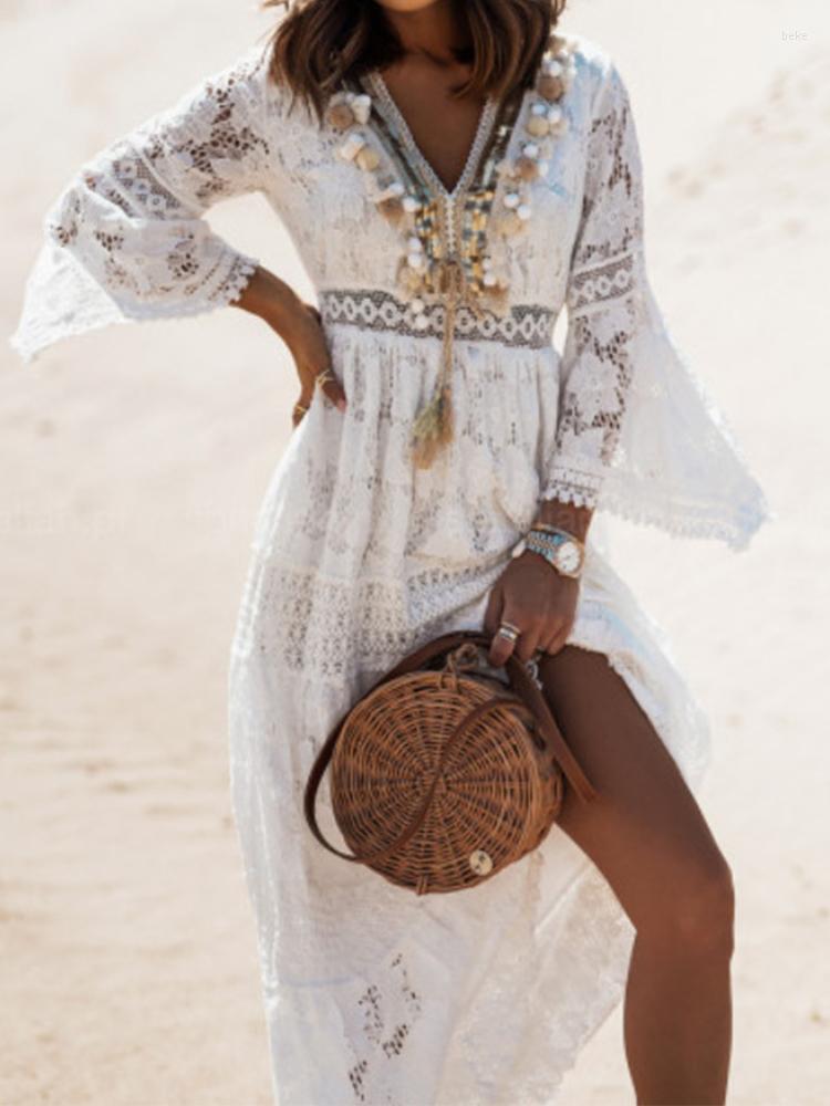 Casual Dresses Fashion Lace Embroidered Flare Sleeve Desert Long Dress Sexy Sleeveless Fringe Waist Party Women V-Neck Hollow Boho, Long sleeve apricot
Casual Dresses Fashion Lace Embroidered Flare Sleeve Desert Long Dress Sexy Sleeveless Fringe Waist Party Women V-Neck Hollow Boho, Long sleeve apricot