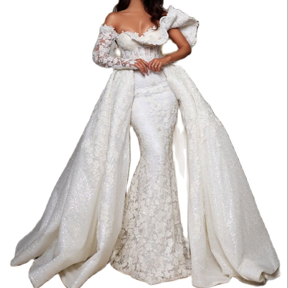 One Shoulder Sexy Lace Mermaid Wedding Dresses Elegant Floor Length Bridal Gowns Custom Made Illusion Dress Vestido De Novia