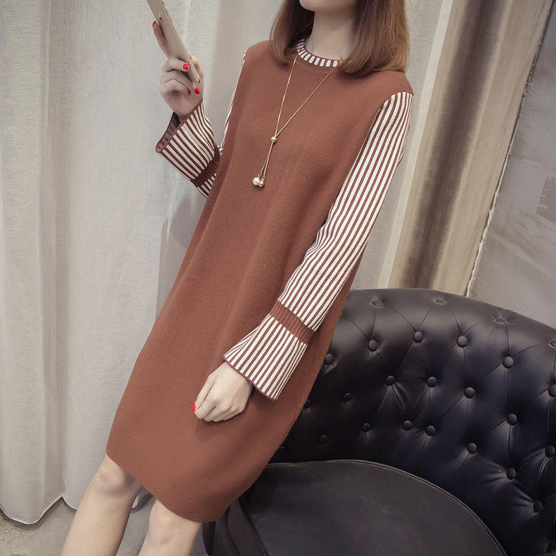 Casual Dresses Autumn And Winter Sweater Round Neck Dress Korean Version Of Loose Fashion Women Hedging Base Mid-length Knitted Dress 230316