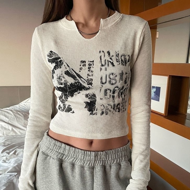 Women's T-Shirt 2000s Retro Harajuku Grunge T-shirt Graphic Print Long Sleeve Crop Top Chic Women Vintage Slim Fit Korean Fashion Tees Clothes 230316, White
Women's T-Shirt 2000s Retro Harajuku Grunge T-shirt Graphic Print Long Sleeve Crop Top Chic Women Vintage Slim Fit Korean Fashion Tees Clothes 230316, White