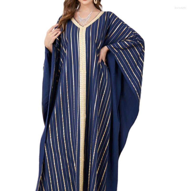 Ethnic Clothing Dubai Abaya Kimono Femme Batwing Sleeve V-Neck Stripe Oversized Abayat Moroccan Kaftan Turkish Dresses For Women 
Ethnic Clothing Dubai Abaya Kimono Femme Batwing Sleeve V-Neck Stripe Oversized Abayat Moroccan Kaftan Turkish Dresses For Women