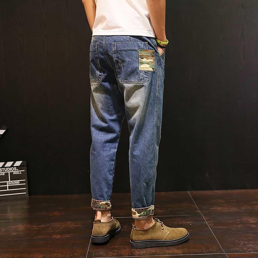 Men's Jeans Men Harem Jeans Loose Baggy Casual Joggers Plus Size Hip Hop Denim Pants Camouflage Patchwork Streetwear Trousers Man Clothing 230316