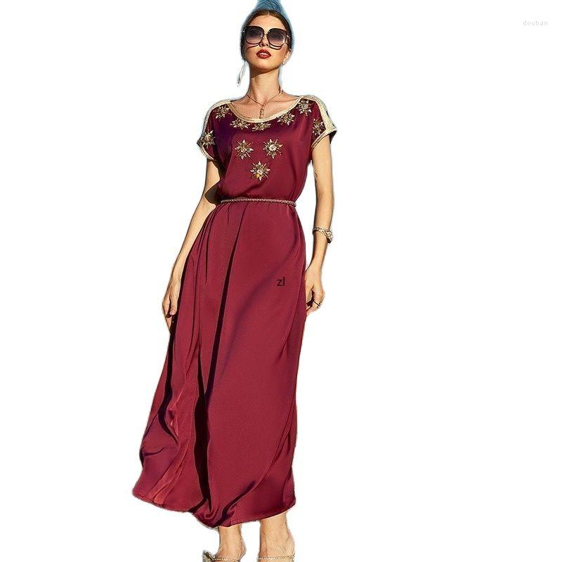 

Ethnic Clothing Moroccan Kaftan Vintage Dress Handsewn Diamonds Jellaba Short Sleeve Long Dresses Muslim Dubai Saudi Abaya Jalabiya Evening