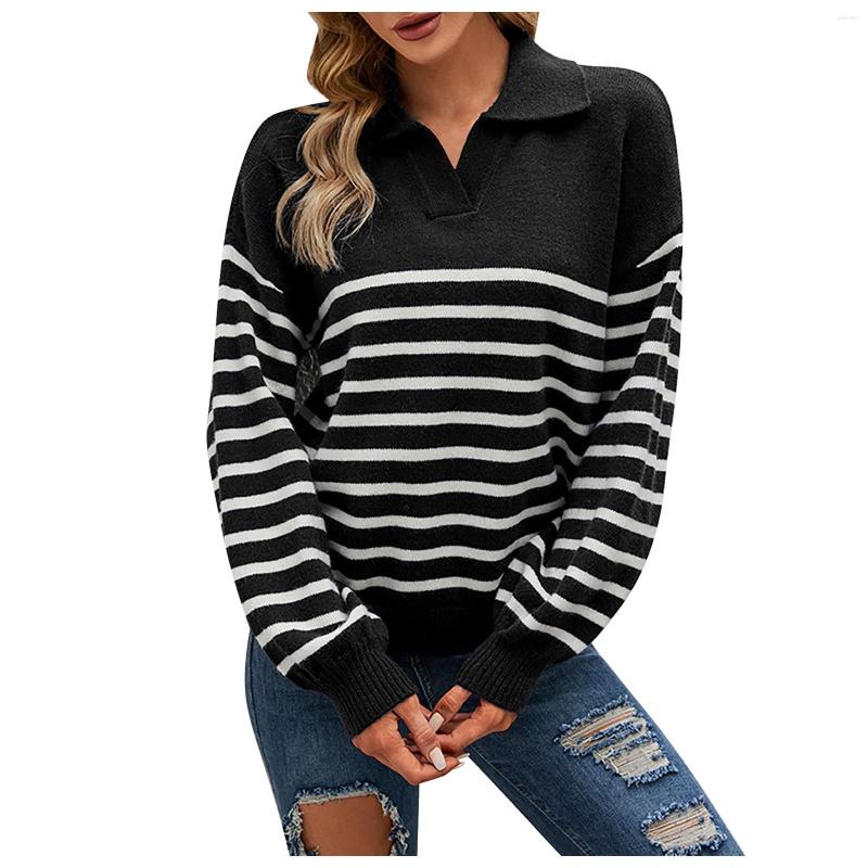 Women' Sweaters Ladies Autumn And Winter Stripe Long Sleeve Lapel Casual Temperament Knitted Top Pullover Sweater, Black
Women' Sweaters Ladies Autumn And Winter Stripe Long Sleeve Lapel Casual Temperament Knitted Top Pullover Sweater, Black