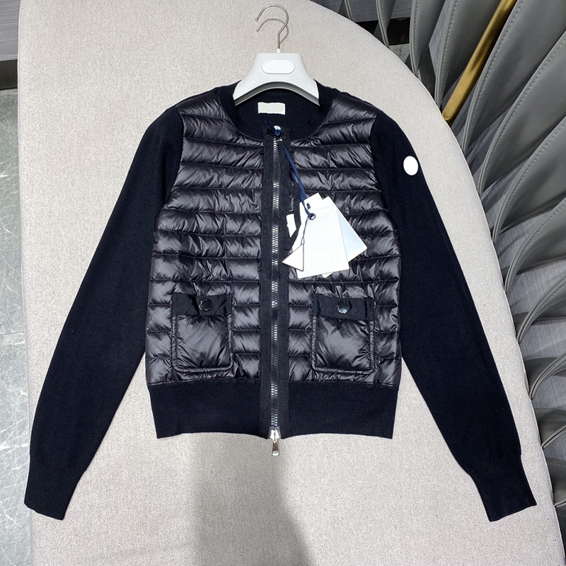 womens knitted panels puffer coat down jacket designer clothing embroidered badge women's brand winter outerwear parkas, White 01
womens knitted panels puffer coat down jacket designer clothing embroidered badge women's brand winter outerwear parkas, White 01