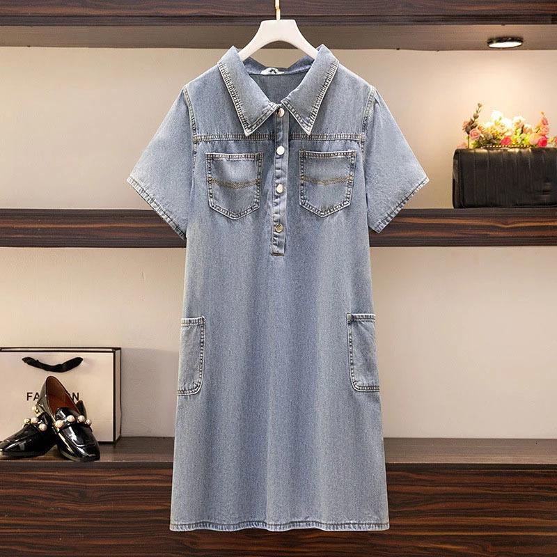 Casual Dresses 150Kg Plus Size Women's Summer Loose Vintage Polo Lapel Breasted Half Placket Workwear Denim Shirt Dress 6XL 7XL 8XL 9XL 230316, Blue
Casual Dresses 150Kg Plus Size Women's Summer Loose Vintage Polo Lapel Breasted Half Placket Workwear Denim Shirt Dress 6XL 7XL 8XL 9XL 230316, Blue