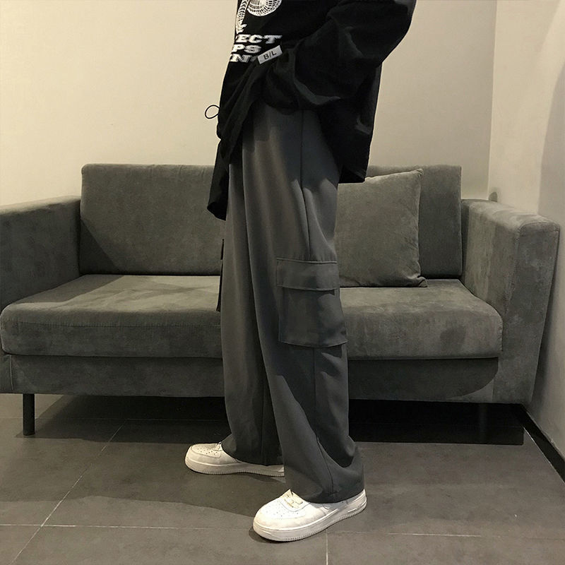 Men's Pants Wide Leg Cargo Pants Men Harajuku Oversize Pants Streetwear Fashion Techwear Clothes Casual Ankle-length Trousers Summer Thin 230316