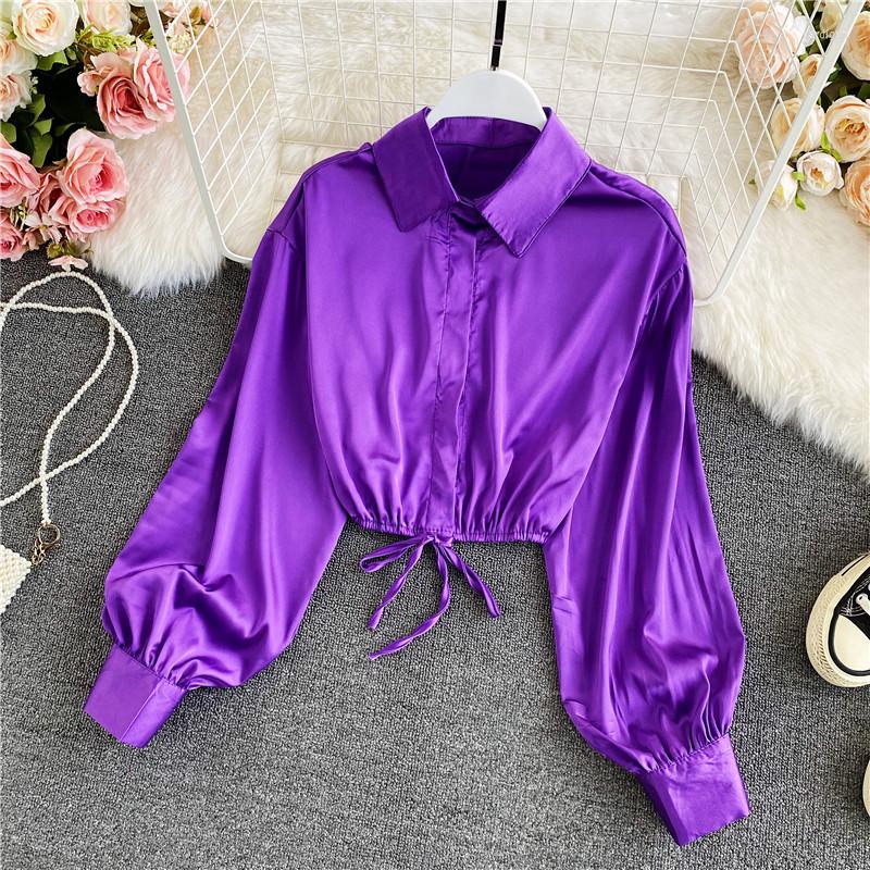 Women's Blouses Satin Finish Casual Blouse For Women Spring Lantern Long Sleeve Turn-down Collar Single Breasted Shirt Pleated Drawstring, Black
Women's Blouses Satin Finish Casual Blouse For Women Spring Lantern Long Sleeve Turn-down Collar Single Breasted Shirt Pleated Drawstring, Black