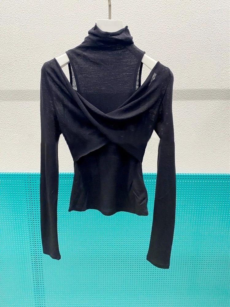 Women' T Shirts 2023 High Quality High-necked Off-the-shoulder T-shirt For Female Spring Black And Slim Bottom Shirt Top Fashion
Women' T Shirts 2023 High Quality High-necked Off-the-shoulder T-shirt For Female Spring Black And Slim Bottom Shirt Top Fashion