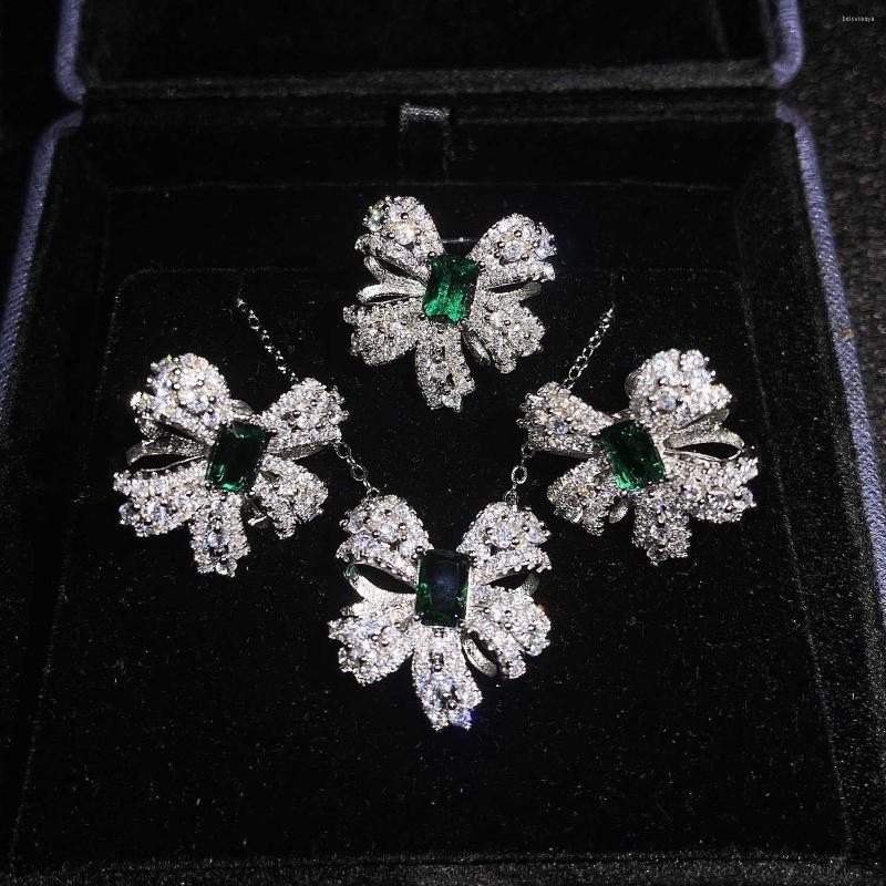 Necklace Earrings Set Luxury Bridal Bow Silver Color Green Stone Pendant Ring For Women Wedding Accessories, Picture shown
Necklace Earrings Set Luxury Bridal Bow Silver Color Green Stone Pendant Ring For Women Wedding Accessories, Picture shown