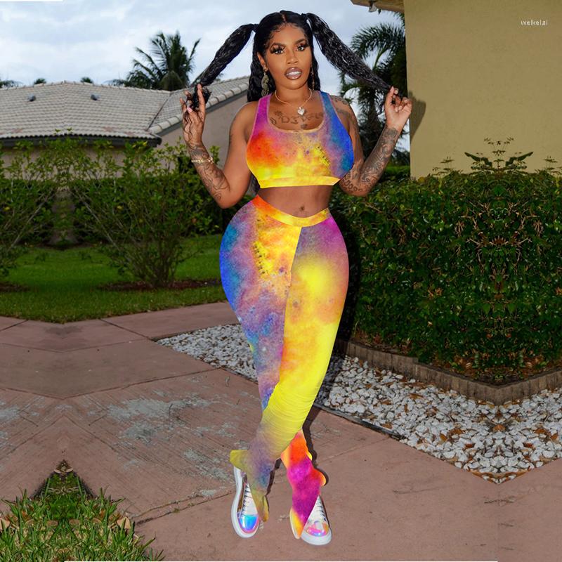 Women' Two Piece Pants Women Sports Suit Fashion Tie-dye Vest Top High Waist Split Trousers Set Tracksuit Casual Sportswear Summer
Women' Two Piece Pants Women Sports Suit Fashion Tie-dye Vest Top High Waist Split Trousers Set Tracksuit Casual Sportswear Summer