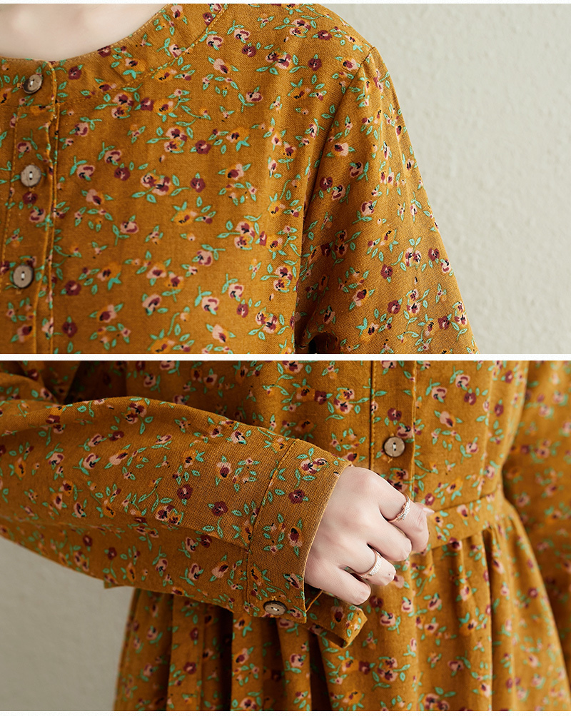 Casual Dresses Autumn Winter Women Dress Vintage Floral Long Sleeve O-neck Casual Loose Office Ladies Fashion Dresses Robe For Woman 230316
