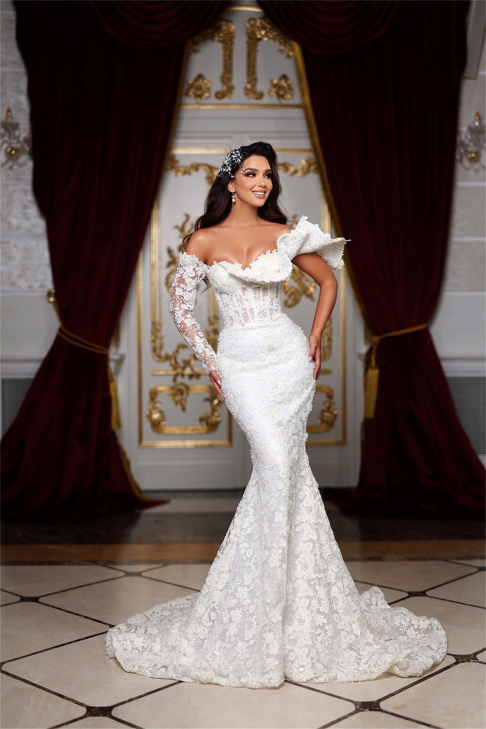 One Shoulder Sexy Lace Mermaid Wedding Dresses Elegant Floor Length Bridal Gowns Custom Made Illusion Dress Vestido De Novia