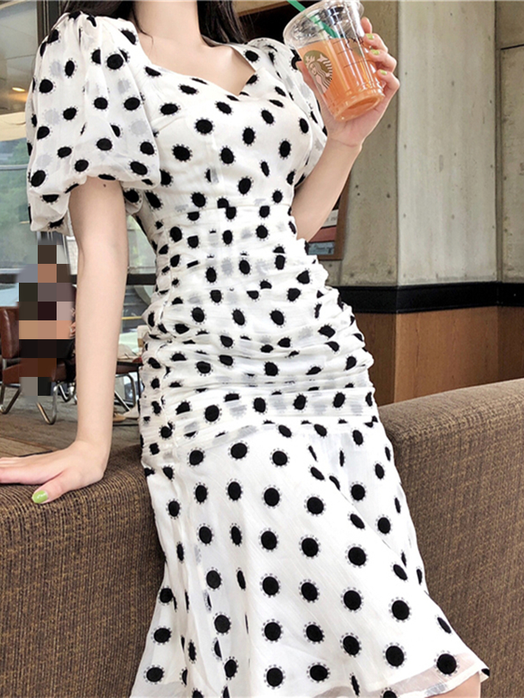 Casual Dresses Women's Summer Dot Print Midi Dress Short Sleeve Elegant Party Vestidos Female Fashion Casual Clothes 230316