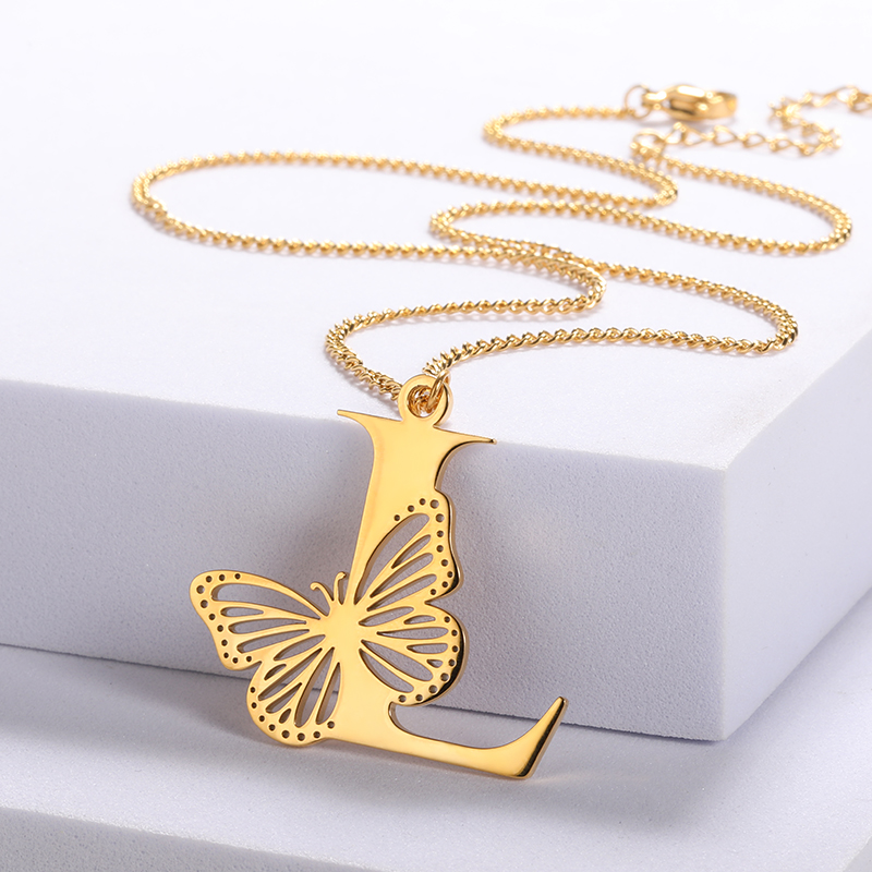 Designer Jewellery High Quality Stainless Steel Butterfly Letters Initial Pendant Necklace for Daily Wear Gift for All Occasions Textured Delicate Acc