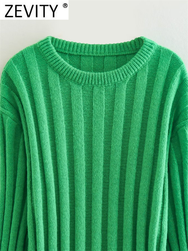 Casual Dresses Zevity Women Fashion Green Color Rib Knitting Dress Female Basic O Neck Long Sleeve Casual Slim Vestidos DS2656 230316