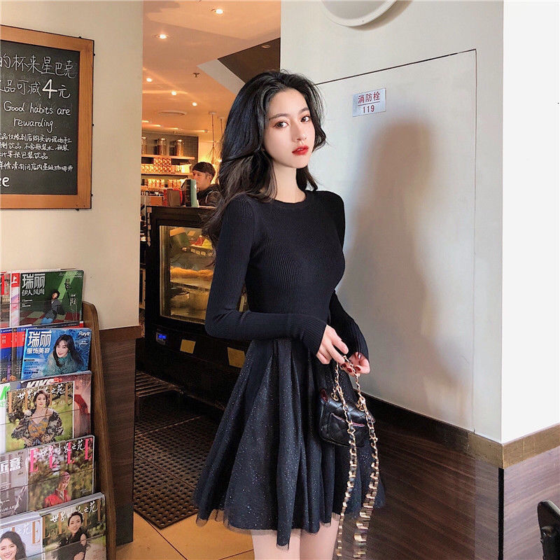 Casual Dresses Spring Autumn Women Mini Party Dress Female Long Sleeve Knitted Dresses Lady Elegant Vintage Vestidos Casual Dress H714 230316
