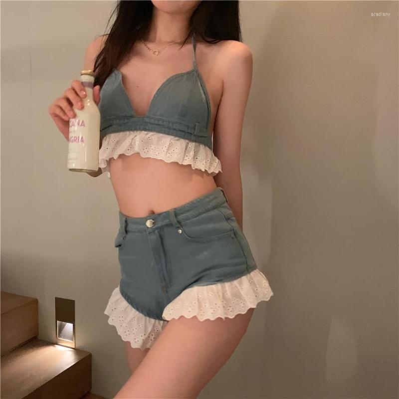 Women' Tracksuits Girls Sexy Lace Bandage Camisole Crop Tops Ruffles Jeans Short Pants Women 2PC Set Summer Sweet Lolita Style Denim Shorts
Women' Tracksuits Girls Sexy Lace Bandage Camisole Crop Tops Ruffles Jeans Short Pants Women 2PC Set Summer Sweet Lolita Style Denim Shorts