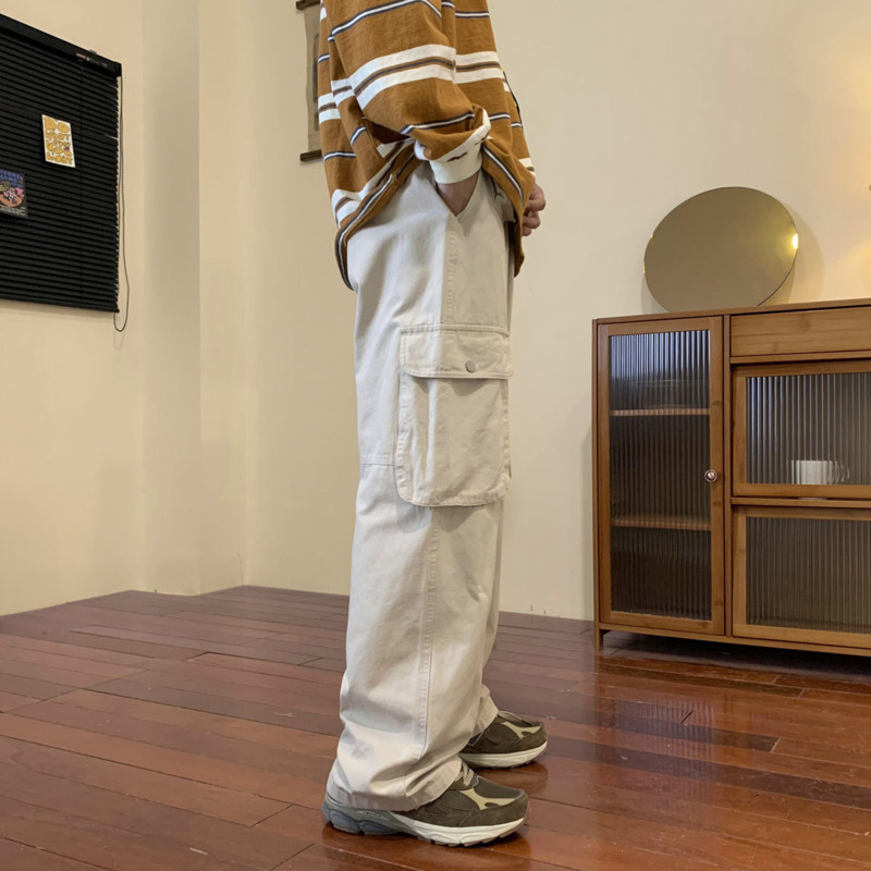 Men's Pants Autumn Cotton Cargo Pants Men Fashion Pocket Casual Pants Men Japanese Streetwear Hip Hop Loose Straight Pants Mens Trousers 230316