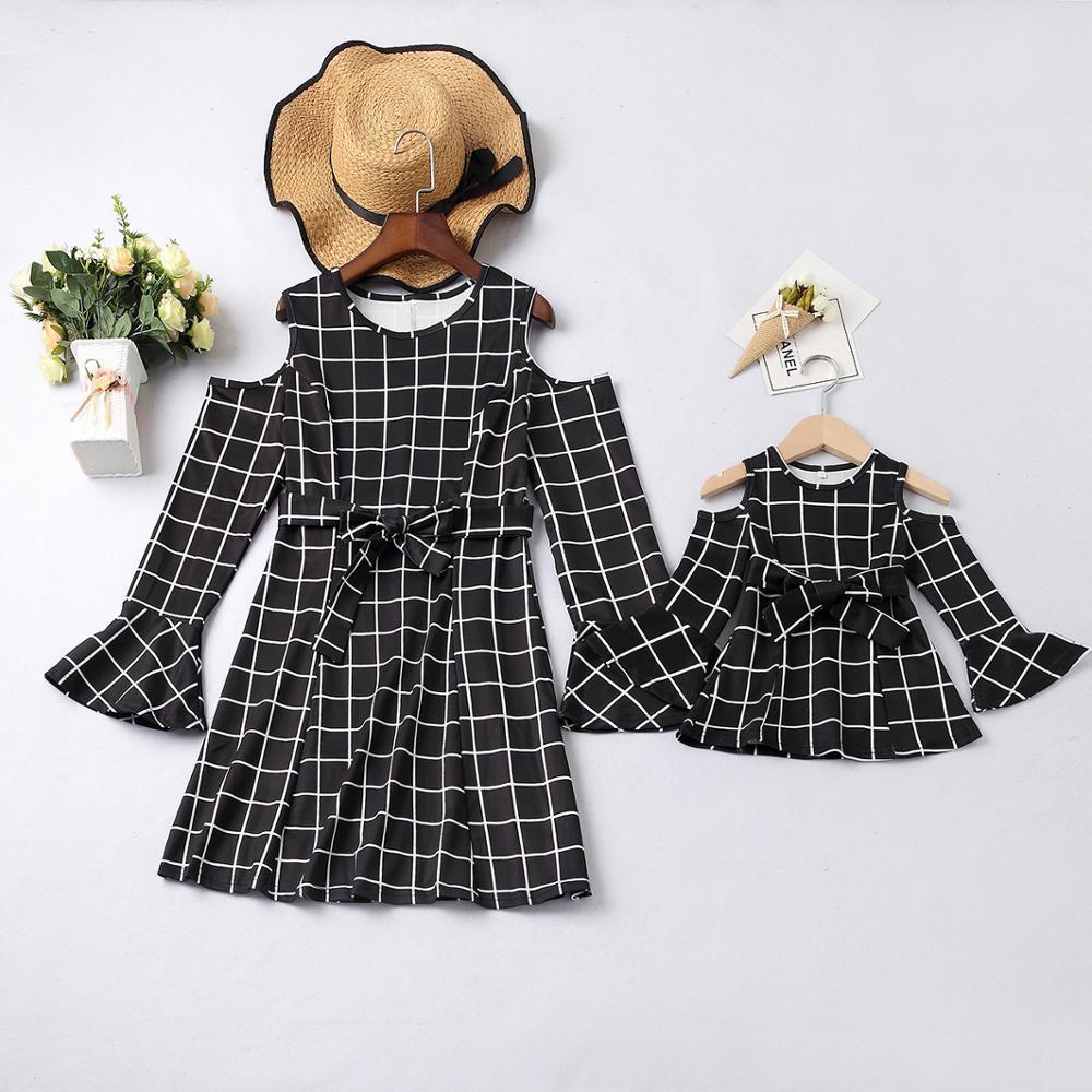 Family Matching Outfits Strapless Mom And Me Dress Family Mother And Daughter Dresses Matching Womens Baby Girls Print Plaid Party Dress Clothes Outfi