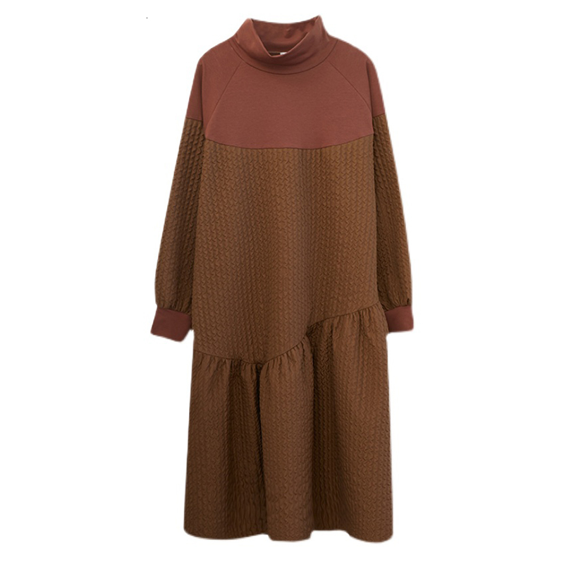 Casual Dresses Long Sleeve Patchwork Dresses For Women Stand Collar Loose Casual Vintage Dress Fashion Elegant Clothing Spring Autumn 230316