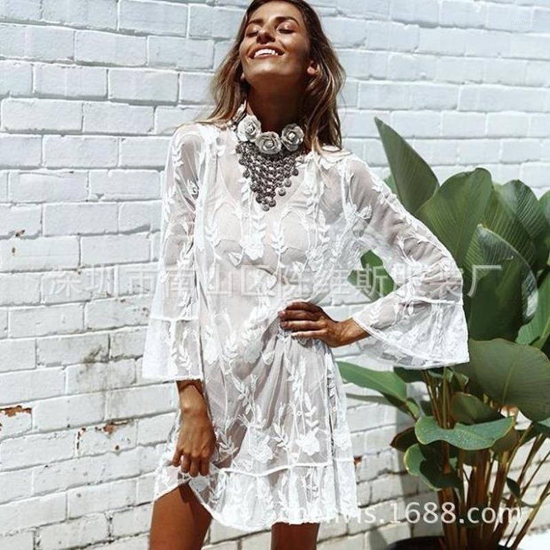 Casual Dresses Beach Holiday Embroidered Lace Blouse For Women Sexy Gauze Ruffled Sleeve Dress Donsignet, White
Casual Dresses Beach Holiday Embroidered Lace Blouse For Women Sexy Gauze Ruffled Sleeve Dress Donsignet, White