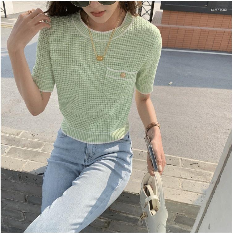 Women's T Shirts C&M Women Elegant Knitted Top Spring Short Sleeve Round Neck Slim Fit T-shirt, Picture shown
Women's T Shirts C&M Women Elegant Knitted Top Spring Short Sleeve Round Neck Slim Fit T-shirt, Picture shown