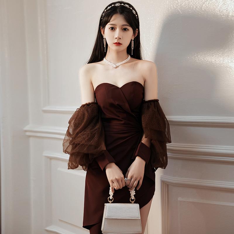 Ethnic Clothing Sequins Mesh Cascading Flare Sleeve Qipao Sheath Asymmetrical Prom Party Dress Gown Strapless Brown Cheongsam Exquisite
Ethnic Clothing Sequins Mesh Cascading Flare Sleeve Qipao Sheath Asymmetrical Prom Party Dress Gown Strapless Brown Cheongsam Exquisite