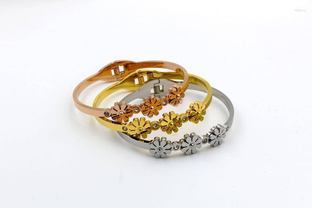 Bangle Fashion Brand Rose Gold Color Stainless Steel Crystal Daisy Flower Spring Bracelet Woman Gift
Bangle Fashion Brand Rose Gold Color Stainless Steel Crystal Daisy Flower Spring Bracelet Woman Gift