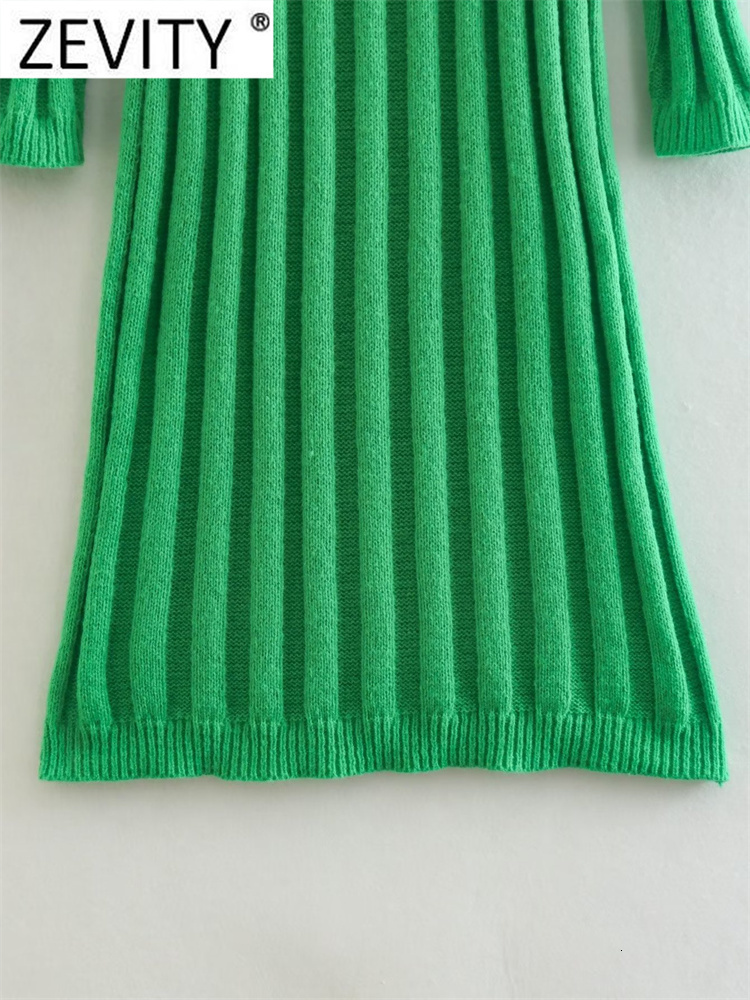 Casual Dresses Zevity Women Fashion Green Color Rib Knitting Dress Female Basic O Neck Long Sleeve Casual Slim Vestidos DS2656 230316