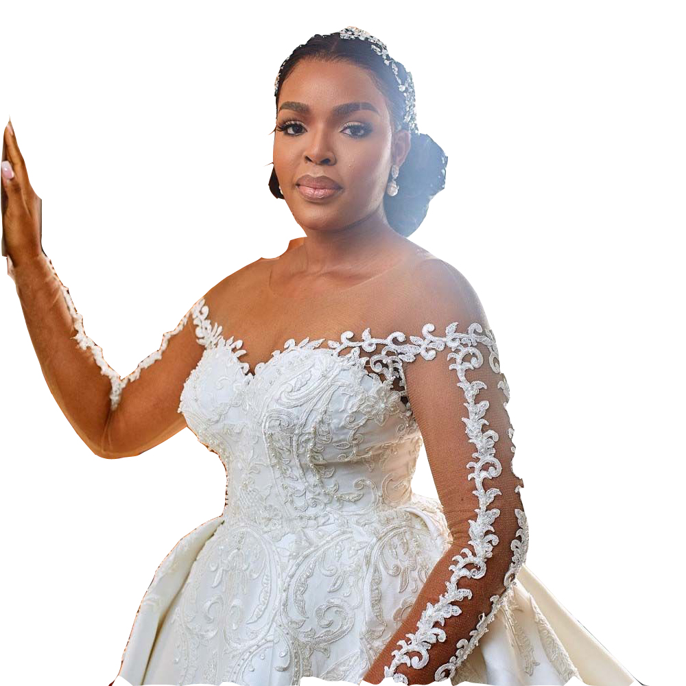 Wedding Dresses A Line Bridal Gowns Jewel Neck Illusion Lace Appliqued Long Sleeves Overskirts Cathedral Train Custom Robe De Mariee Open Back Ball Go