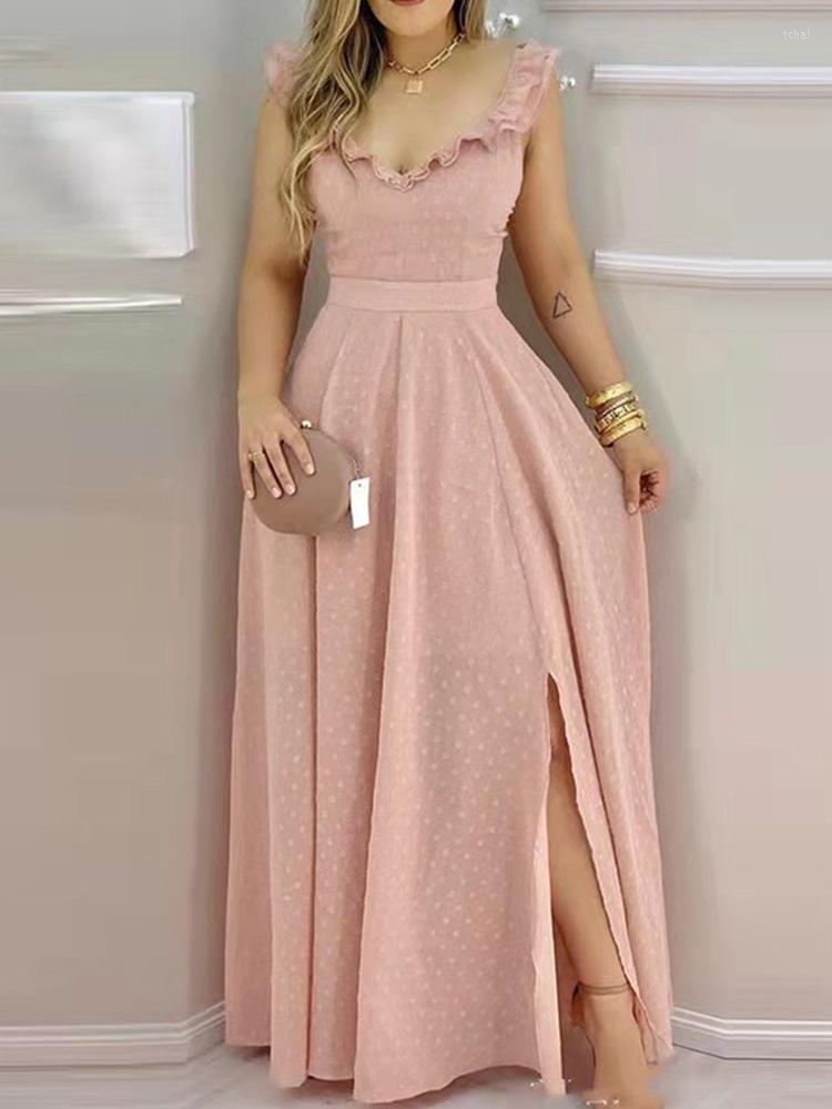 Casual Dresses Polka Dot Print Ruffle Hem Open Back Slit Maxi Long Dress Women, Pink
Casual Dresses Polka Dot Print Ruffle Hem Open Back Slit Maxi Long Dress Women, Pink