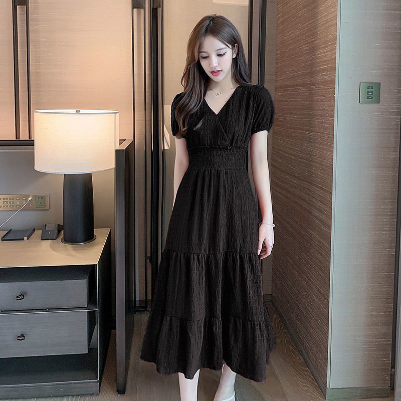 Casual Dresses French V-neck Ruffle Solid Chiffon Dress Fashion Women Fall Department Elegant Purple Sundress Casual Party Club Dress 230316