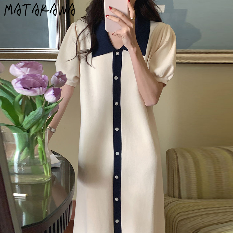 Casual Dresses Matakawa Midi Dress Korean Fashion Turn Down Collar Puff Sleeve Single Breasted Contrast Color Robe Femme Loose Casual Vestidos 230316, Navy
Casual Dresses Matakawa Midi Dress Korean Fashion Turn Down Collar Puff Sleeve Single Breasted Contrast Color Robe Femme Loose Casual Vestidos 230316, Navy