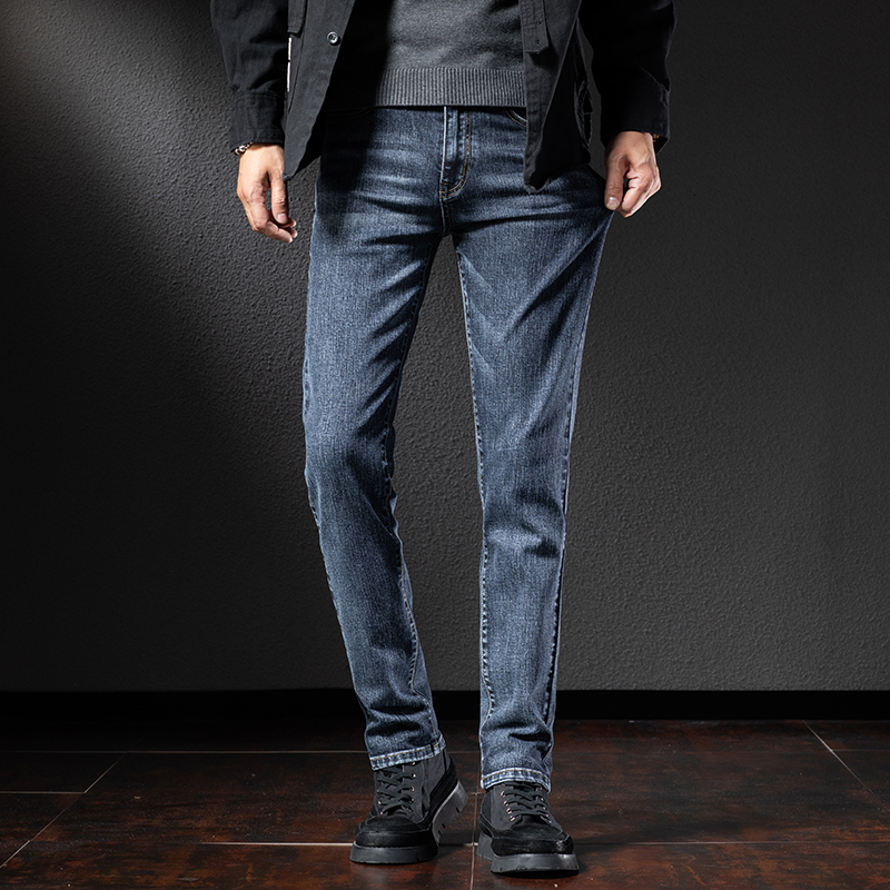Men's Jeans Spring Autumn Men's Slim Straight Denim Jeans Premium Casual Clothing Simple Cotton Stretch Midweight Jeans Cowboy 230316