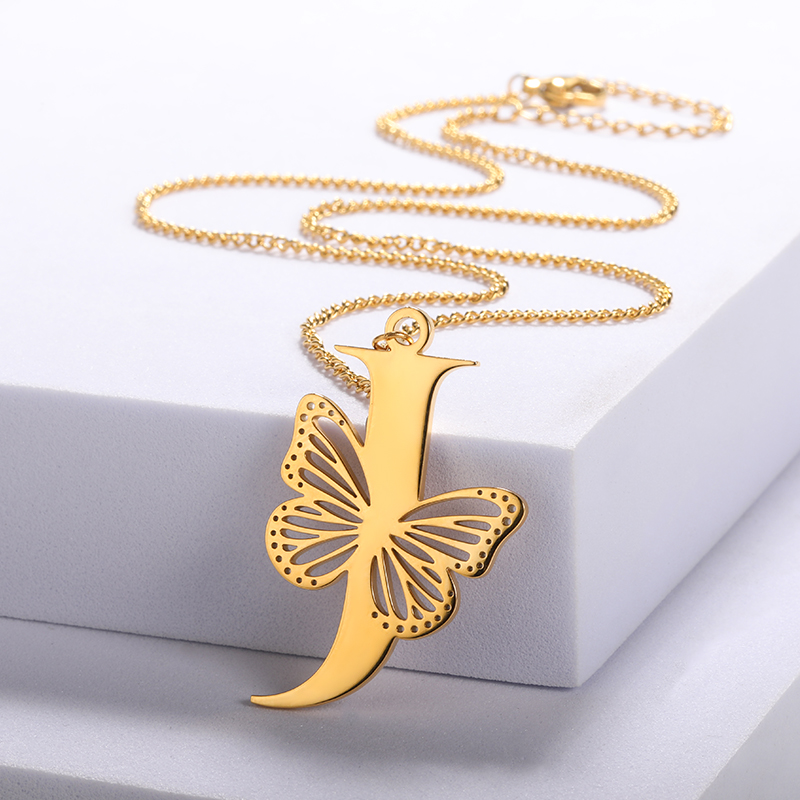 Designer Jewellery High Quality Stainless Steel Butterfly Letters Initial Pendant Necklace for Daily Wear Gift for All Occasions Textured Delicate Acc
