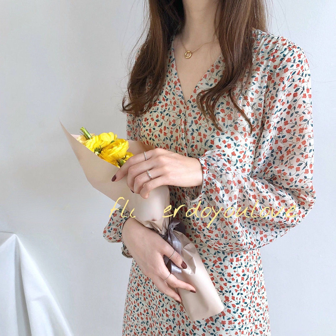 Casual Dresses Women Floral Printing Long Sleeve Dress Sweet Korean Style Elegant Office Lady Loose Comfortable Leisure All-match Classic Chic 230316