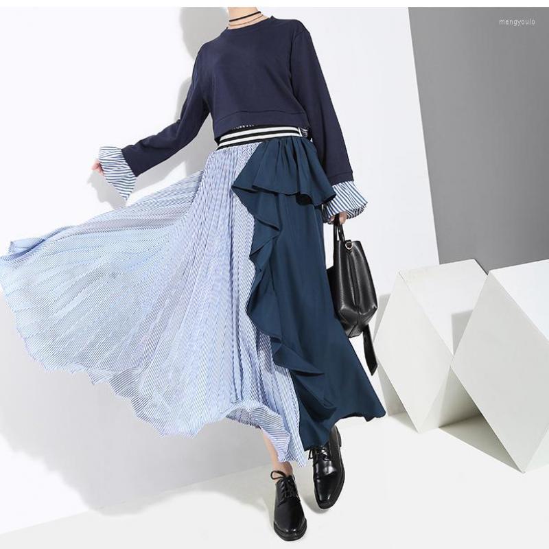 Skirts 2023 Summer Arrival Fashion Hit Color Striped Patchwork Long For Women Chic Pleated Skirt With Ruffles, Black
Skirts 2023 Summer Arrival Fashion Hit Color Striped Patchwork Long For Women Chic Pleated Skirt With Ruffles, Black