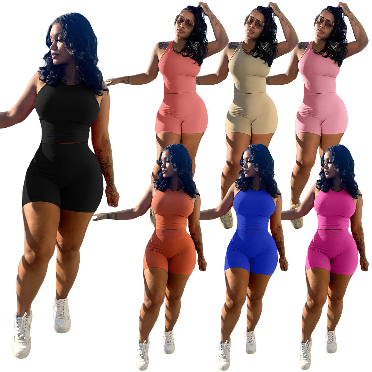 Women Tracksuits Two Pieces Set Vest Sportswear New Summer Solid Color Sports Shorts Suit Fashion Sexy Sportsuits size S, Black
Women Tracksuits Two Pieces Set Vest Sportswear New Summer Solid Color Sports Shorts Suit Fashion Sexy Sportsuits size S, Black