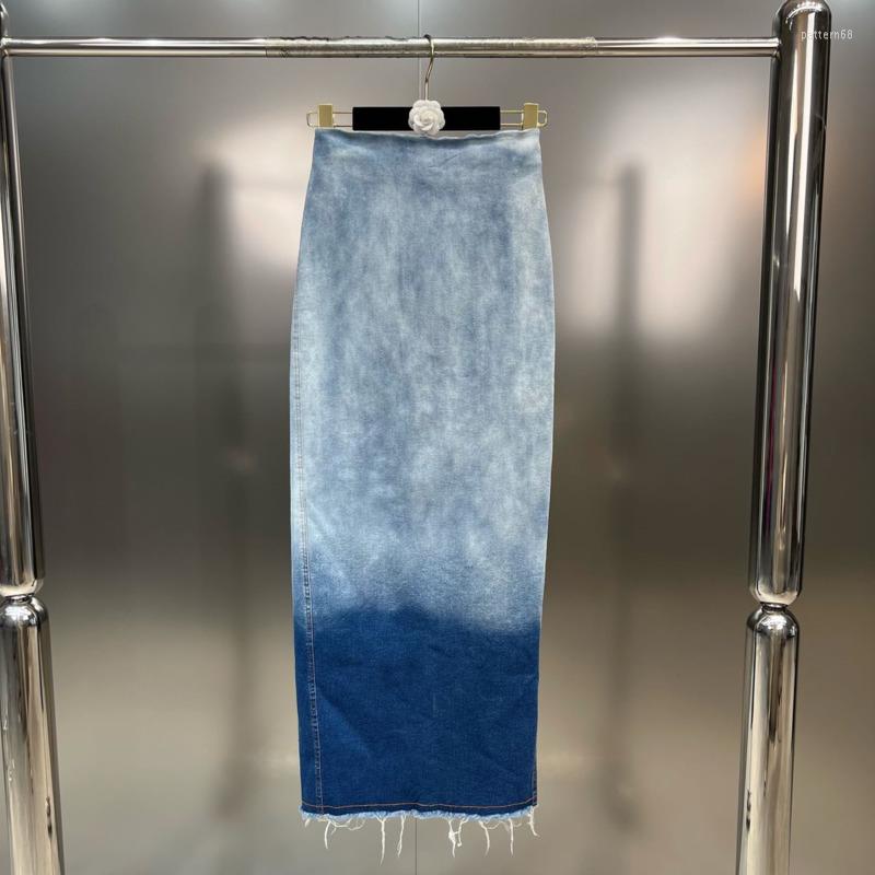 Skirts PREPOMP 2023 Spring Summer Collection Gradient Blue Ripped Tassel Long Denim Skirt Women GH317
Skirts PREPOMP 2023 Spring Summer Collection Gradient Blue Ripped Tassel Long Denim Skirt Women GH317