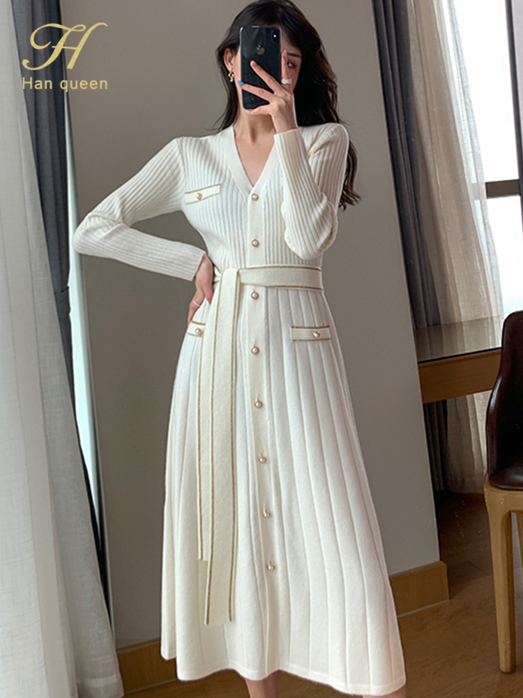 Casual Dresses H Han Queen Autumn Single-Breasted Casual Pullover Sweater Vestidos Elegant Simple Office Dress Women's V-Neck A-Line Dresses 230316, White
Casual Dresses H Han Queen Autumn Single-Breasted Casual Pullover Sweater Vestidos Elegant Simple Office Dress Women's V-Neck A-Line Dresses 230316, White