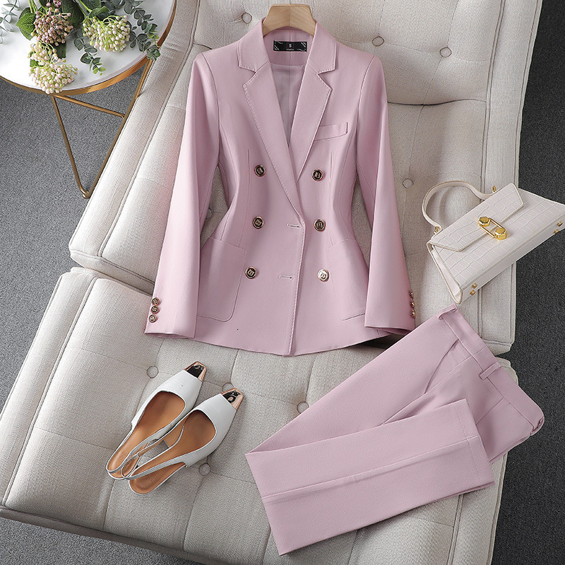 Women's Suits Blazers Black/pink/khaki casual business women' suit spring and autumn high-end workplace temperament double-breasted suit trousers suit 230316
Women's Suits Blazers Black/pink/khaki casual business women' suit spring and autumn high-end workplace temperament double-breasted suit trousers suit 230316