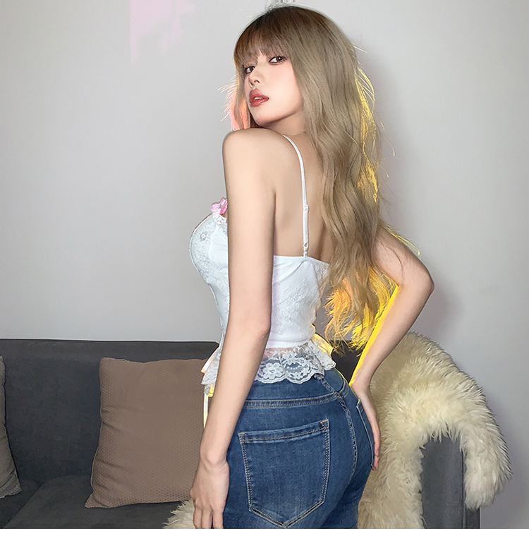 Womens bandage spaghetti strap white lace slim waist bustier tanks camis