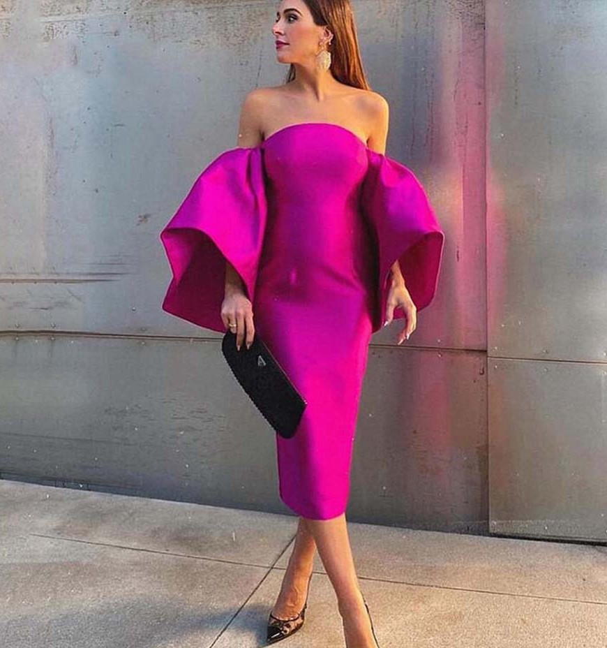 Elegant Sheath Evening Formal Dress Off The Shoulder Puffy Sleeve Satin Tea Length Prom Party Gowns Robe de Soiree 2023 Fuchsia, Pink
Elegant Sheath Evening Formal Dress Off The Shoulder Puffy Sleeve Satin Tea Length Prom Party Gowns Robe de Soiree 2023 Fuchsia, Pink