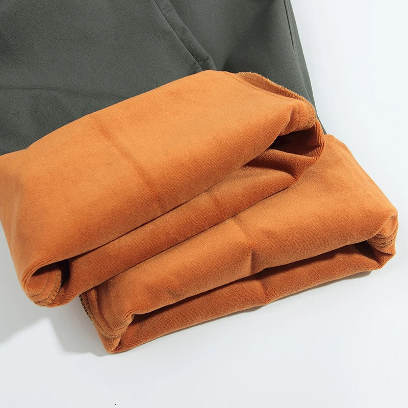 Men's Pants Men's Winter Warm Cargo Pants Casual Elastic Cotton Thick Fleece Pants Mens Straight Loose Business Thermal Trousers Jogger 6XL 