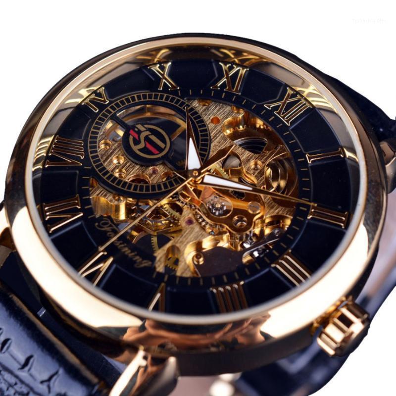 Wristwatches Mens Mechanical Watches Top Hollow Skeleton Watch Vintage Men Gold Leather Strap Wristwatch, Type 5
Wristwatches Mens Mechanical Watches Top Hollow Skeleton Watch Vintage Men Gold Leather Strap Wristwatch, Type 5