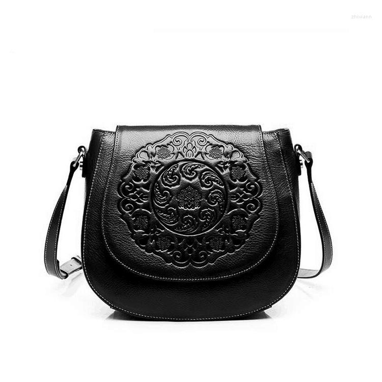 Free Shipping Evening Bags Chinese National Style Women Cowhide Leather Bag Female Crossbody Retro Emed Saddle Shoulder Designer Bag Luxury Bag Tote B
