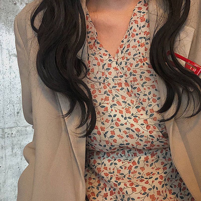 Casual Dresses Women Floral Printing Long Sleeve Dress Sweet Korean Style Elegant Office Lady Loose Comfortable Leisure All-match Classic Chic 230316