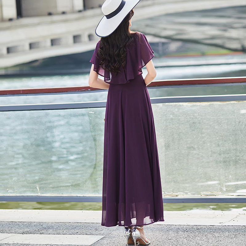 Casual Dresses Summer Elegant Fashion Ruffles Slim Long Dress Women Temperament Vestidos Slim Casual Solid Color A-line Dresses Robe Femme 230316