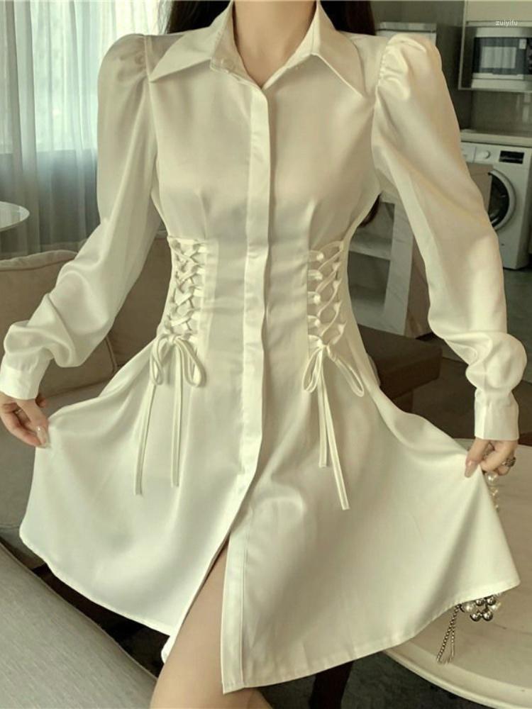 Casual Dresses Waist Bandage Short A-line Pleated Women Elegant Shirt Skinny Long Sleeve Female Korean Autumn Dress
Casual Dresses Waist Bandage Short A-line Pleated Women Elegant Shirt Skinny Long Sleeve Female Korean Autumn Dress